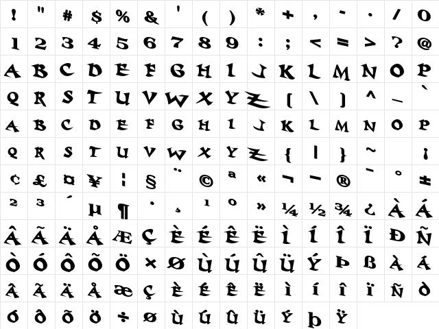 PhantomSCapsSSK Bold  glyph index