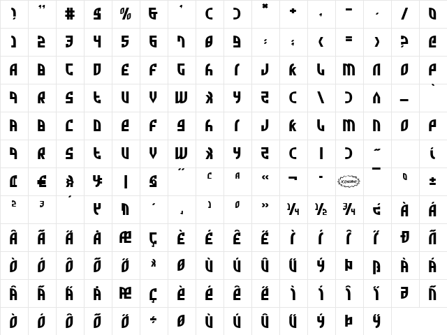 Zone Rider Expanded Expanded  glyph index