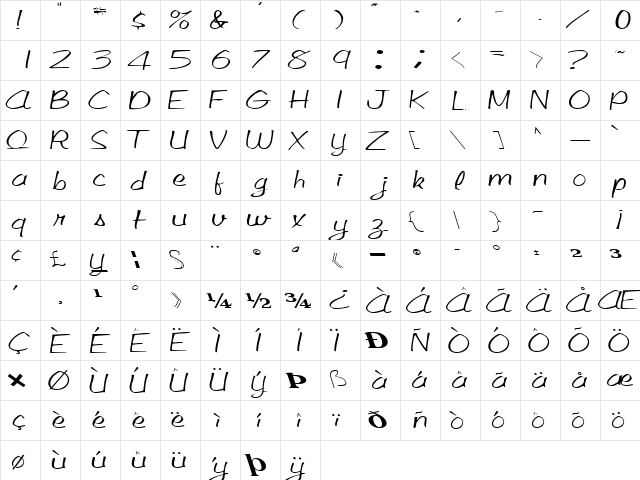 Voo Regular  glyph index