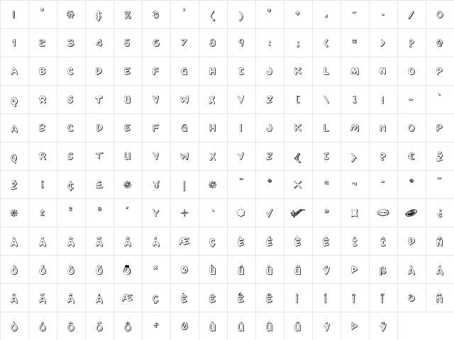 Kangaroo Court 3D Regular  glyph index