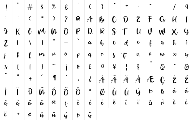 Gerimist Base Regular  glyph index