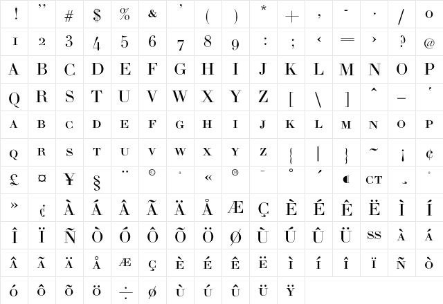 BodoniZH-SC Regular  glyph index