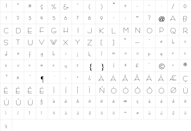 Bernhard Fashion CG Regular  glyph index