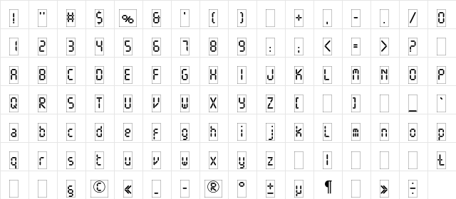 ElectronicaS-White Regular  glyph index