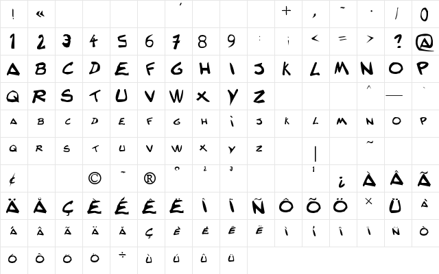 Texte d'?criture Lanfeust Regular  glyph index