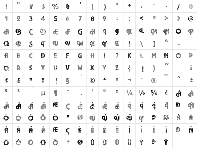 Plaza18 Becker Regular  glyph index