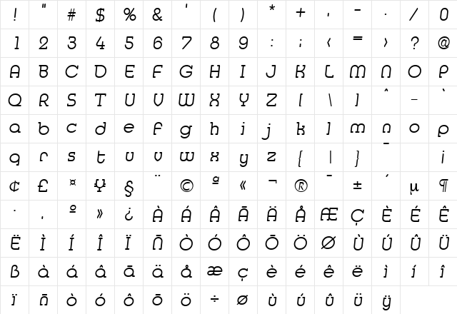 Media-Serial-Light RegularItalic  glyph index