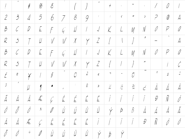 Enview Light Italic  glyph index