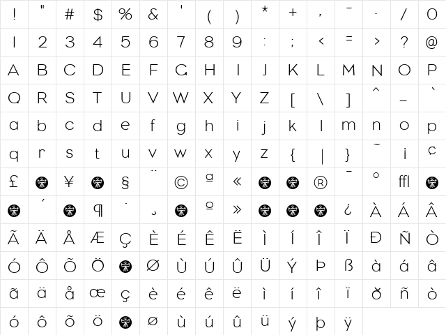 Eagle Regular  glyph index