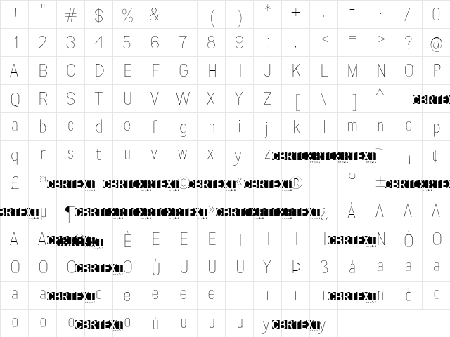 Engula Thin  glyph index