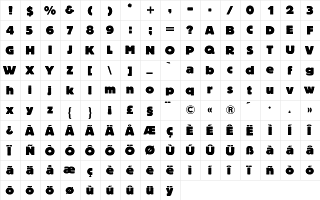 Block Berthold BQ Regular  glyph index