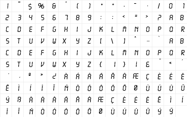 LCD Regular  glyph index
