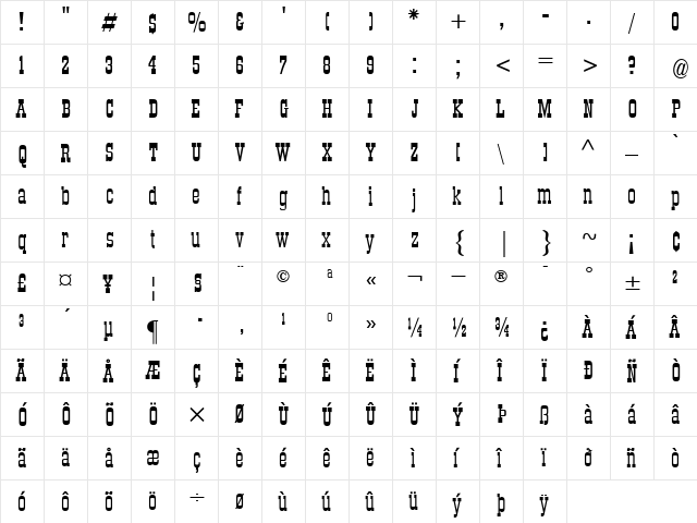 DS Roundup Regular  glyph index