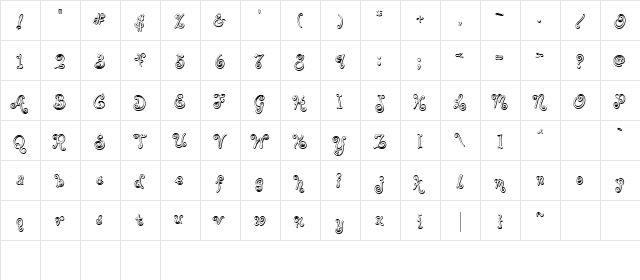 LD Spaghetti Regular  glyph index