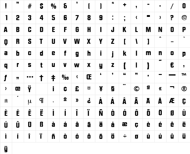 Diamante-Bold Regular  glyph index