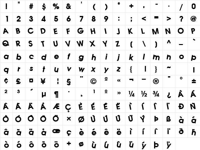 JohnJones10 Bold  glyph index