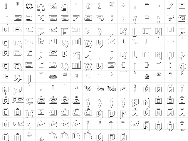 Snubfighter 3D Regular  glyph index