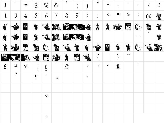 The Comedian Dingbats Regular  glyph index