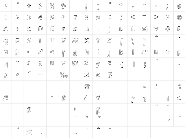 Reground 4 Regular  glyph index