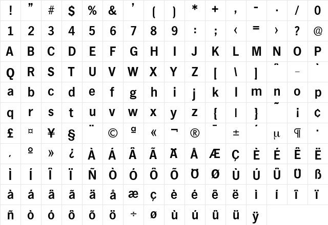 Hamburg-DemiBold Regular  glyph index