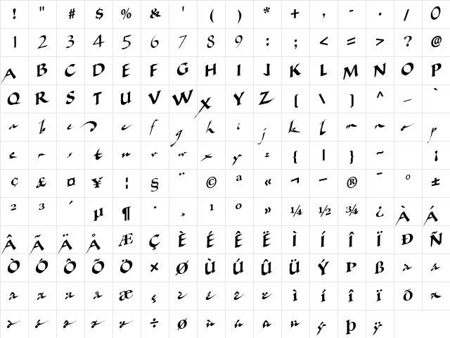 Ancient Regular  glyph index