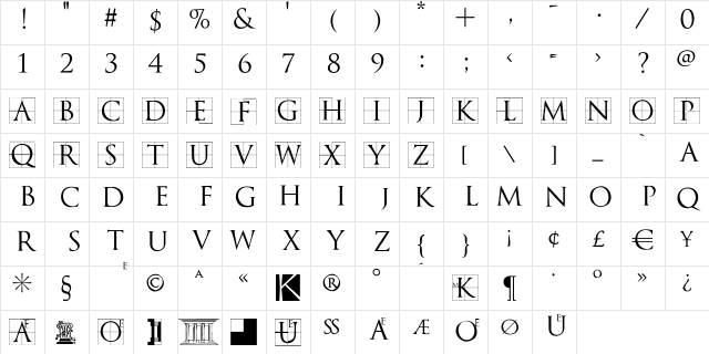 TrajanusBricks Regular  glyph index