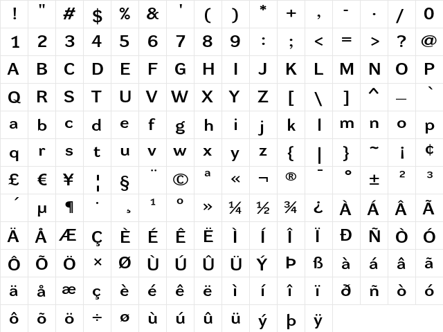 DynaGrotesk DXE Regular  glyph index