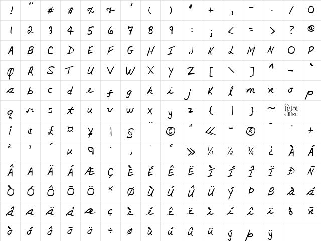 LEHN135 Regular  glyph index
