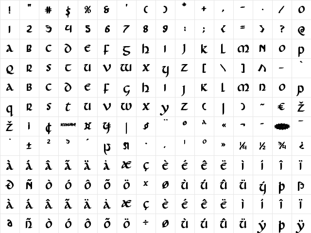 Foucault Bold Bold  glyph index