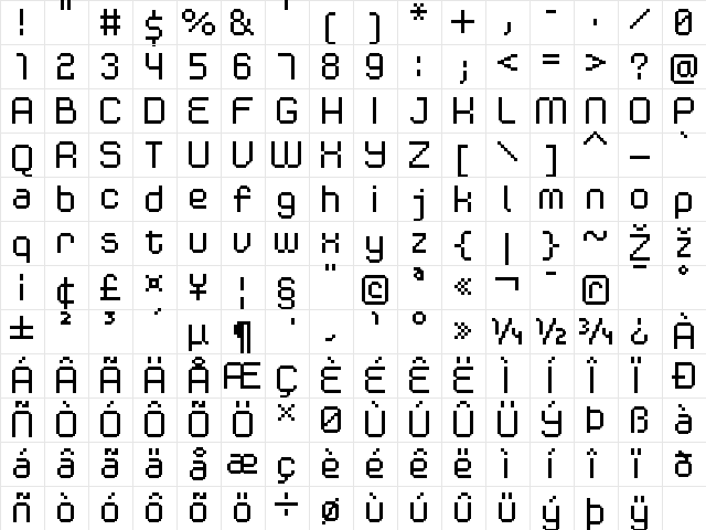 FFF Modulas Extended Regular  glyph index