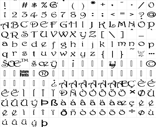 Delight Ext Regular  glyph index