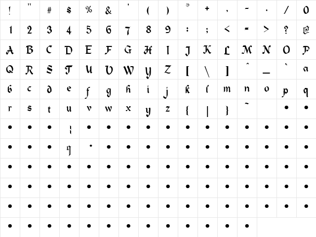 QTHeidelbergType Regular  glyph index