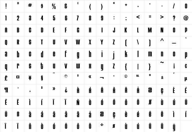 HouseGothic Bold  glyph index