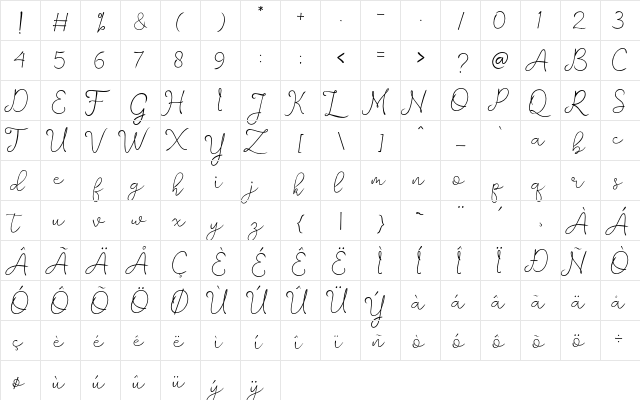romantisch  personal use Regular  glyph index