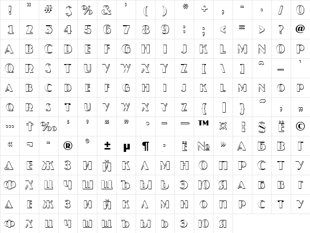a_JasperCapsSh Regular  glyph index