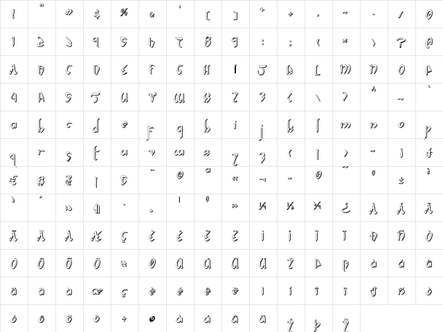 Xaphan II Shadow Shadow  glyph index