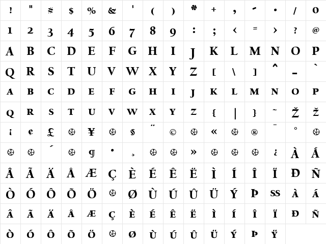 CalifornianText Regular  glyph index