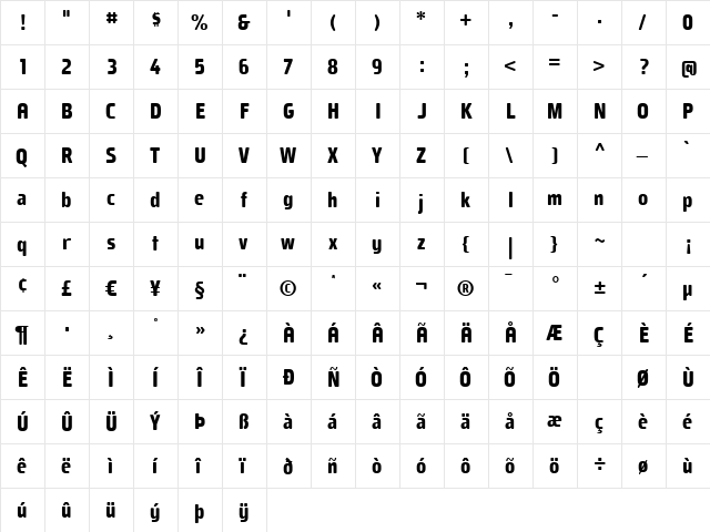 Mustardo Regular  glyph index