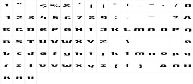 slick Regular  glyph index
