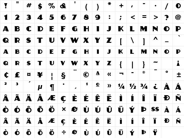 Juanita ITC Std Regular  glyph index