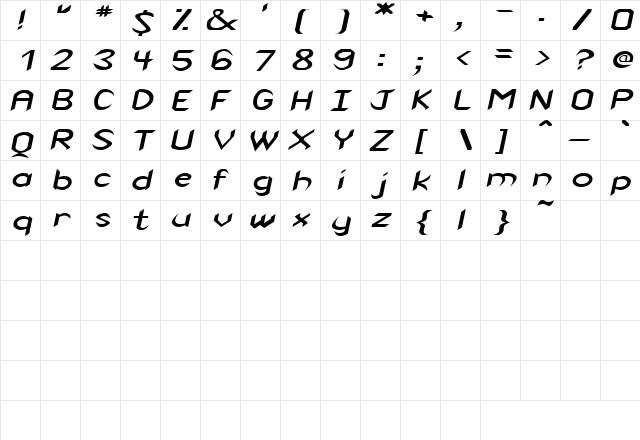 VenomExtended Oblique  glyph index