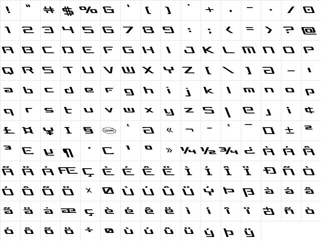 Concielian Break Leftalic Italic  glyph index