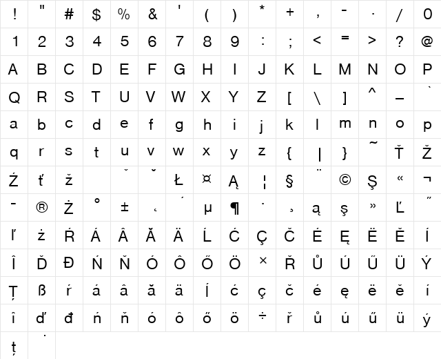 NimbusSanDEE Regular  glyph index