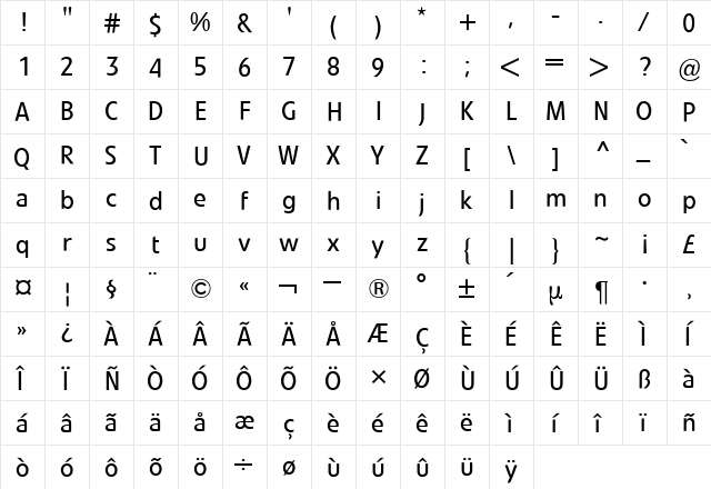 Evo BQ Regular  glyph index