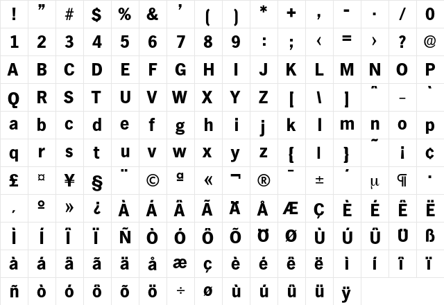 Hamburg-Bold Regular  glyph index