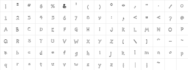 LD Regular Joe Regular  glyph index