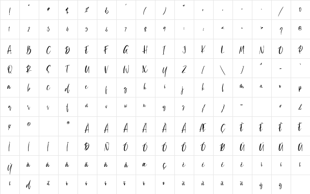 Catherina Regular  glyph index