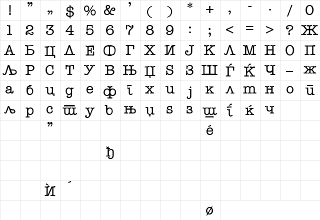 X_Typewriter Normal  glyph index