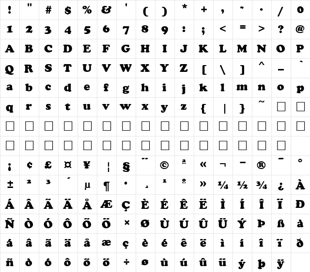 FZ ROMAN 4 Extra Heavy  glyph index