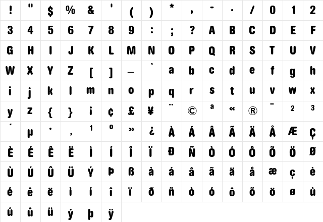 AG Book Rounded Bold Condensed  glyph index